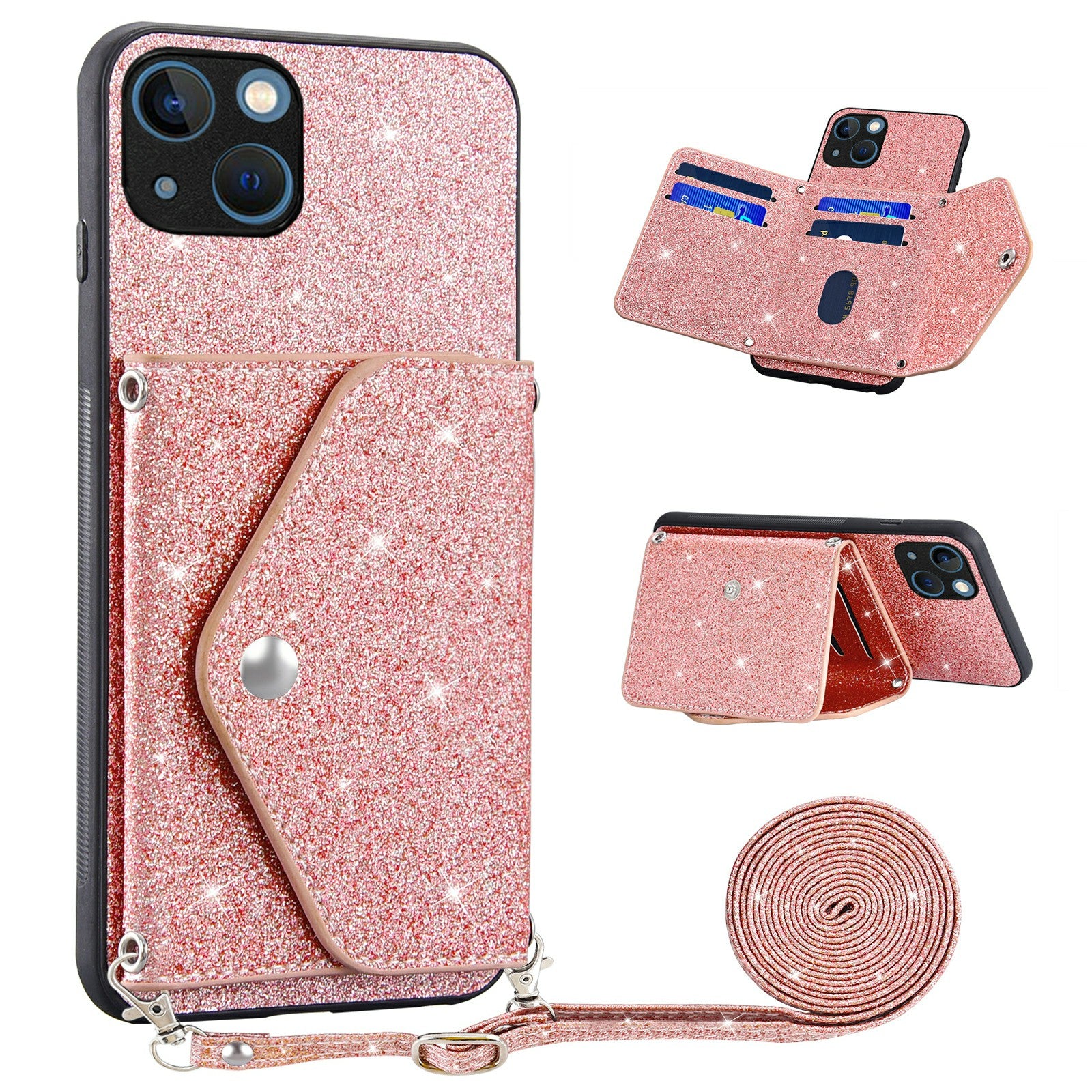 Til iPhone 13 6,1 tommer PU-læder TPU-etui Trekantkortholder Kickstand telefoncover Til iPhone 13 6,1 tommer PU-læder TPU-etui Trekantkortholder Kickstand telefoncover